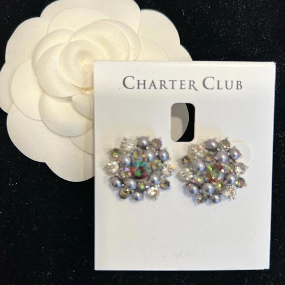 NEW Charter Club Crystal Cluster Stud Earrings (CHXX006) - Picture 2 of 2